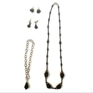 Nordstrom Black Stone Necklace, Bracelet, Earrings